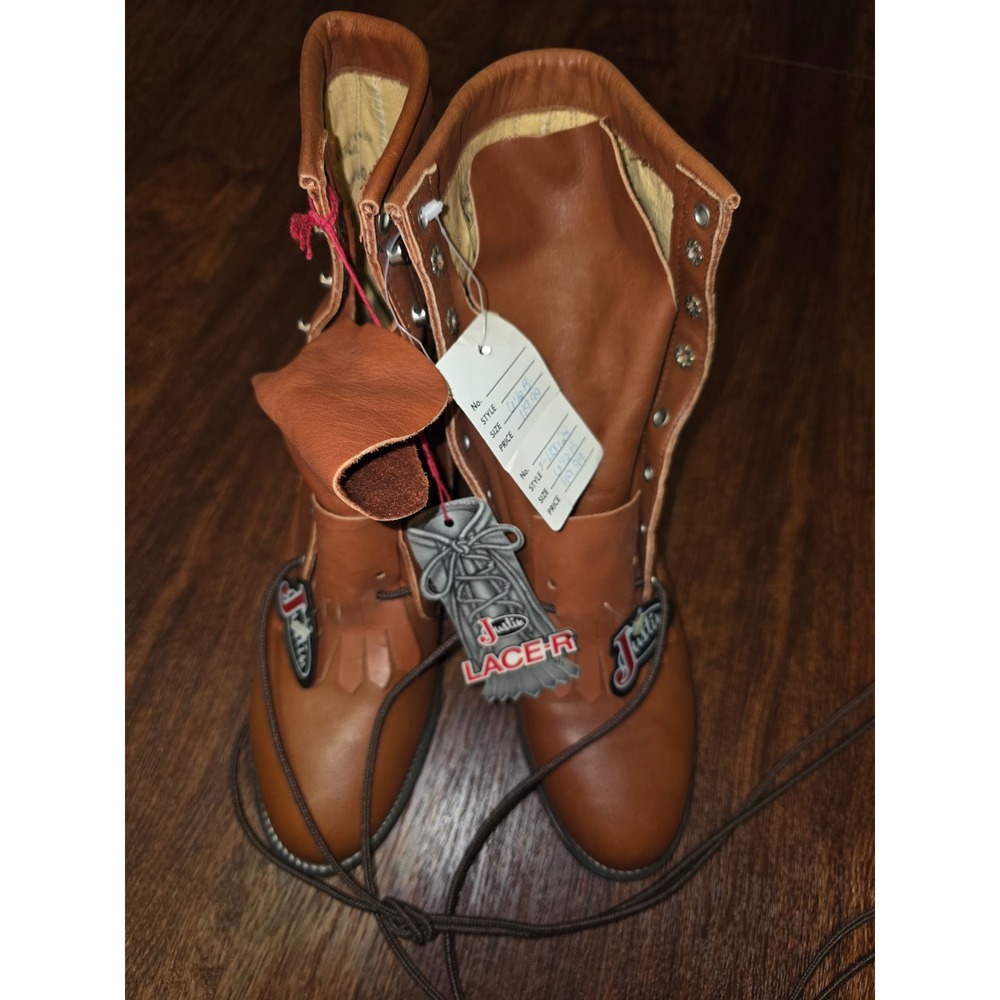 Vintage Justin Original Lace-R Boots Women 6.5 B Brown Leather USA NOS L624